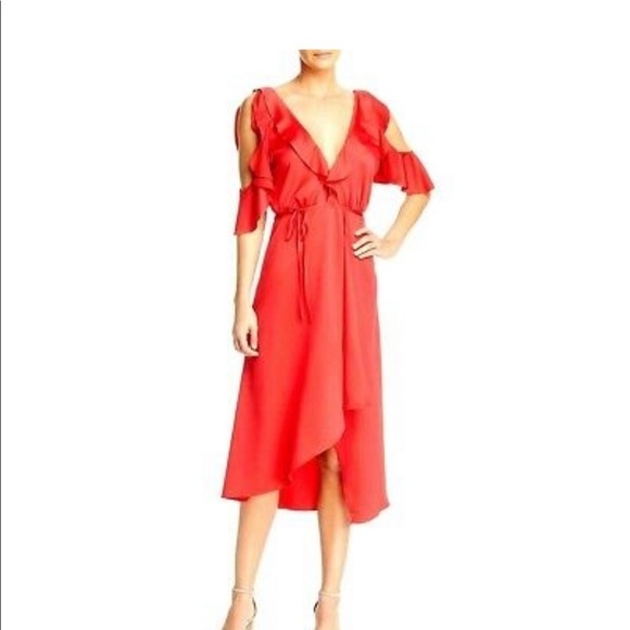 French Connection maudi drape red wrap cold shoulder dress - Picture 13 of 13